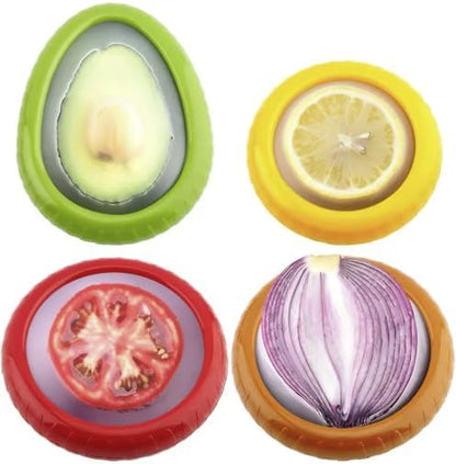 Reusable Silicone Food Storage Containers for Avocado, Onion, Tomato & Lemon Fresh Food Saver Pods for Refrigerator BPA Free Kitchen Storage Set of 4