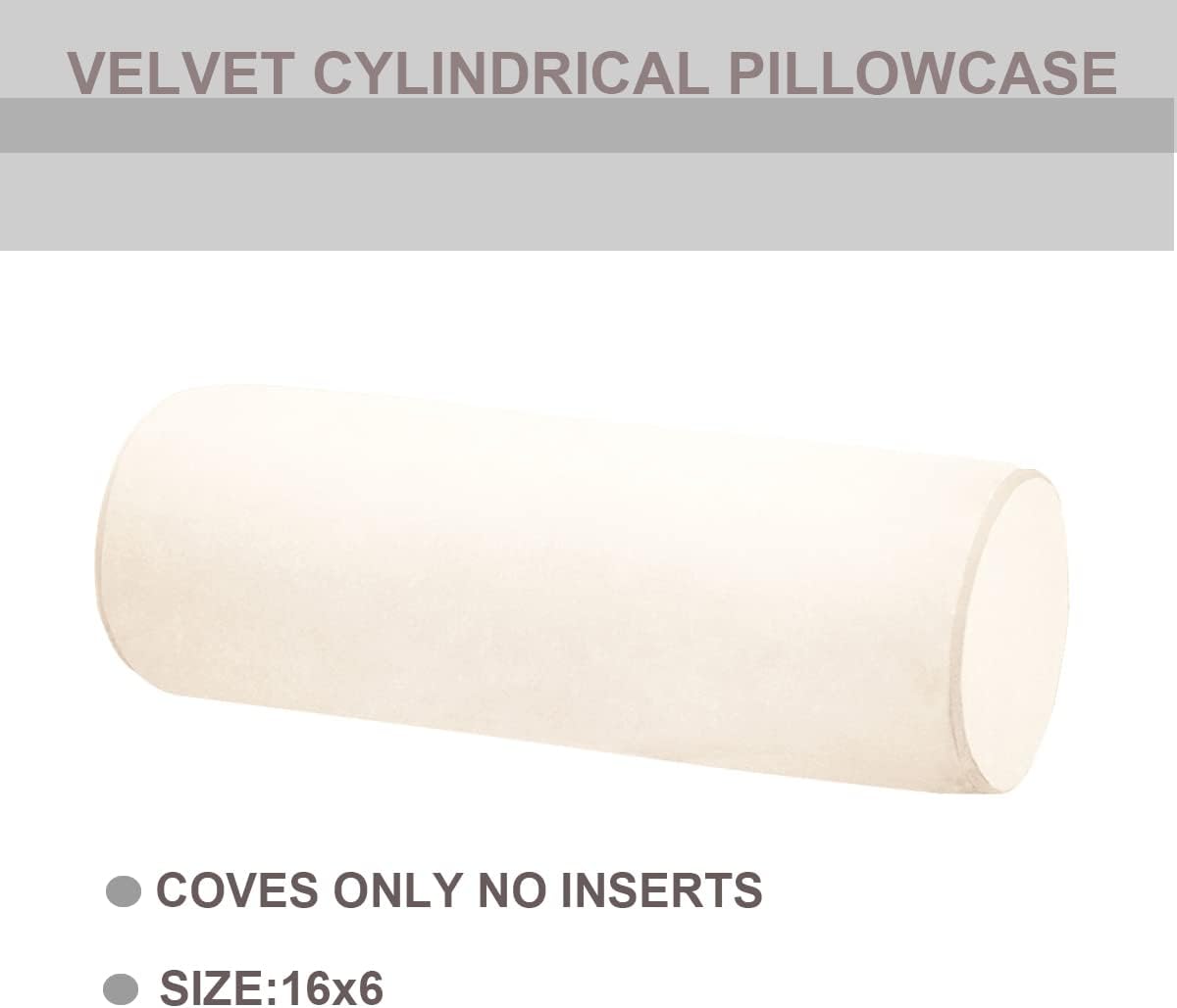 Neck Roll Pillowcases Velvet Cylindrical Pillow Covers 16"x6" with Hidden Zipper for House Home Decor Neck Roll Pillow Cervical Neck Roll Memory Pillow Cylinder Round Cushion (Black, 16x6)