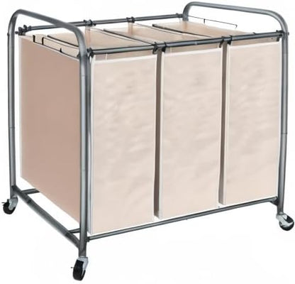 STO STO Laundry Sorter 3 Section, 3 Bag Clothes Hamper, Rolling Laundry Cart Basket with Heavy Duty Lockable Wheels and Removable Bag for Laundry Room, Bedroom, Closet, Black