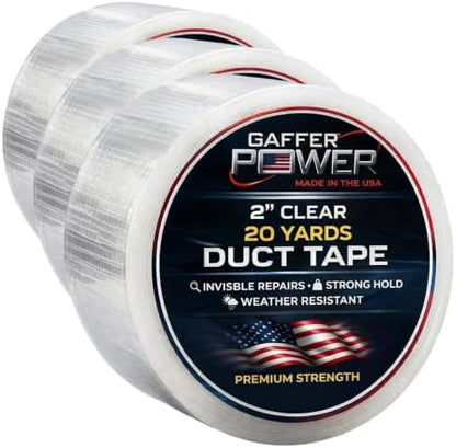Gaffer Power Clear Repair Tape 2 in x 20 Yds, Waterproof, Made in USA | Semi-transparent heavy duty duct tape for tarps, greenhouses and outdoor repairs