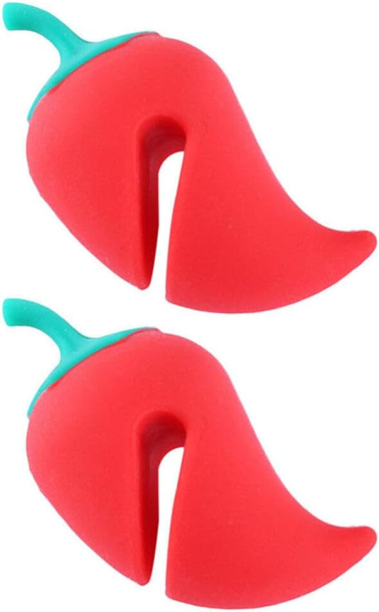 Hemoton Silicone Pot Lid Lifter Steam Release Set of 2 Pepper Shaped Pot Lid Holder for Boil over Control Cover Holder for Stovetop Kettle Soup Kitchen Tool