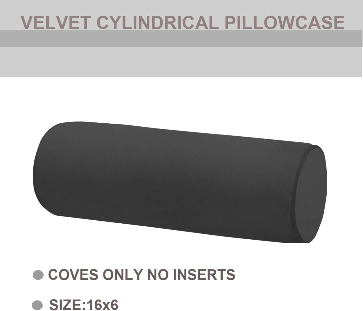 Neck Roll Pillowcases Velvet Cylindrical Pillow Covers 16"x6" with Hidden Zipper for House Home Decor Neck Roll Pillow Cervical Neck Roll Memory Pillow Cylinder Round Cushion (Black, 16x6)