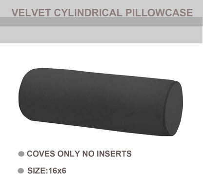 Neck Roll Pillowcases Velvet Cylindrical Pillow Covers 16"x6" with Hidden Zipper for House Home Decor Neck Roll Pillow Cervical Neck Roll Memory Pillow Cylinder Round Cushion (Black, 16x6)