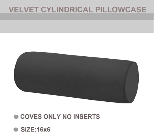 Neck Roll Pillowcases Velvet Cylindrical Pillow Covers 16"x6" with Hidden Zipper for House Home Decor Neck Roll Pillow Cervical Neck Roll Memory Pillow Cylinder Round Cushion (Black, 16x6)