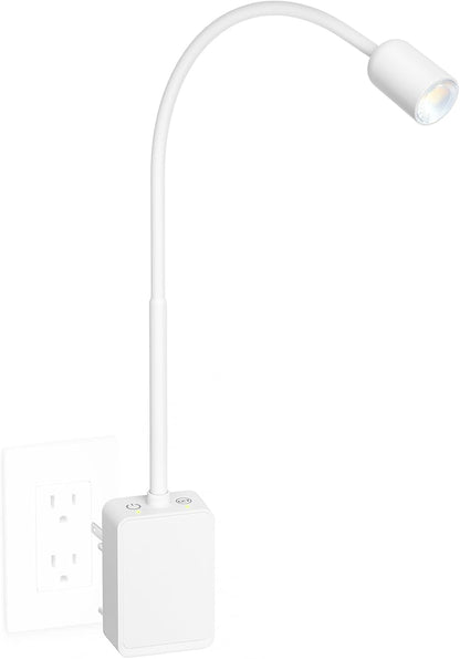 Plug in LED Book Reading Spot Light, White Dimmable Wall Sconce Lamp with Power Plug and Outlet Extender for Kitchen Bedroom Living Room, 3 Lighting Colors, USB Output Charging Ports