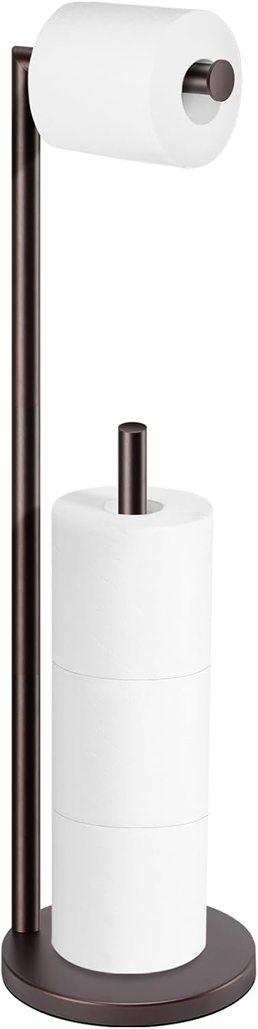 Toilet Paper Holder Stand, Bathroom Free Standing with Storage, Black | Rustproof Toilet Paper Roll Holder for 4 Rolls,with Non-Slip Stable Base,Bathroom Organizers and Storage