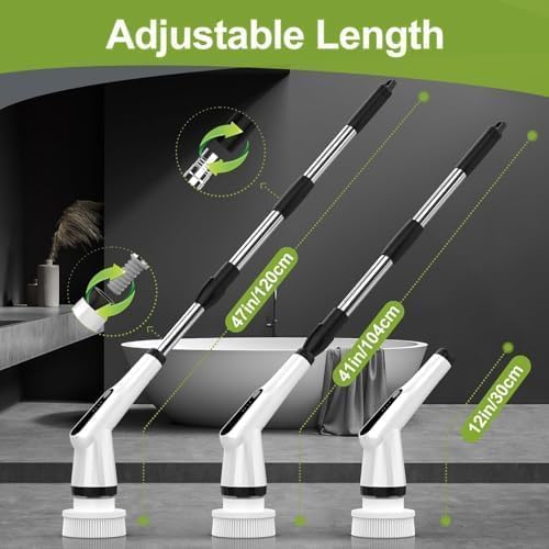 WKY-Electric Spin Scrubber - 10-in-1 Cordless Shower Scrubber & Cleaning Brush with Extendable Handle, 42 in-lbs Ultra High Torque, 2 Speeds, IPX7, LED Display, Smart AI Chip, for Bathroom, Kitchen