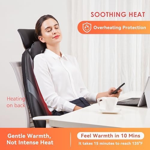 Snailax Shiatsu Back Massager with Heat, Deep Kneading Massage Chair Pad for Neck, Shoulders, Full Back & Waist, Adjustable Roller Massage Seat Cushion for Home Office, Pain Relief, Gift for Men Women