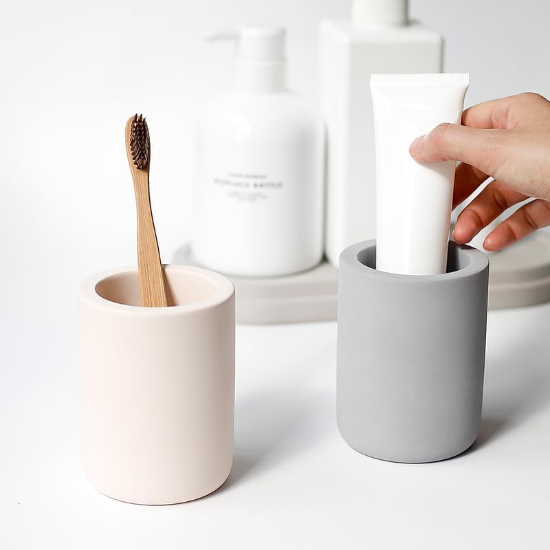 Diatomite Drying Stone Toothbrush Holder, Modern Ceramic-Look Countertop Cup with Drainage for Bathroom, Quick Drying Electric Toothbrush & Toothpaste Organizer, Stoneware Finish