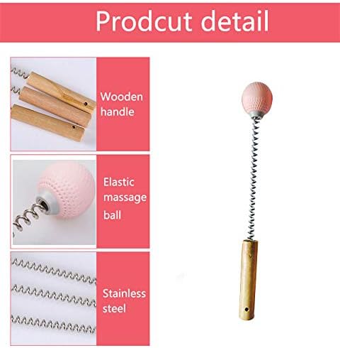 1 Pack Golf Ball Massager Hammer with Spring Wooden Handle Handheld Massage for Pain Relief Neck Back Massager Ball Manual Massage (Gray)