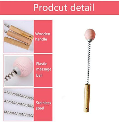 1 Pack Golf Ball Massager Hammer with Spring Wooden Handle Handheld Massage for Pain Relief Neck Back Massager Ball Manual Massage (Gray)