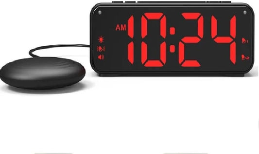 MOZAC Bomb Dual Extra Loud Alarm Clock with Bed Shaker, Black Heavy Sleepers, Battery Backup | Wake with a Shake (Black)