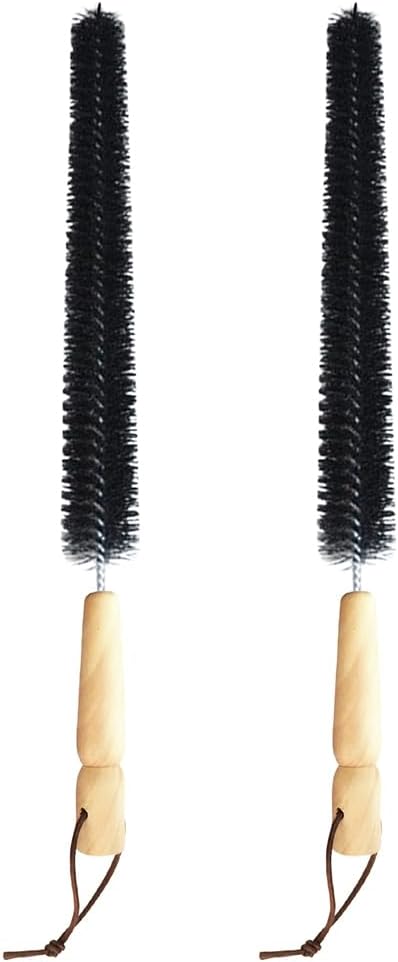 2Pcs Radiator Brush, 16-Inch Long Flexible Radiator Cleaning Brush with Wooden Handle, Refrigerator Coil Soft Bristile Brush, Dryer Lint Brush for Washer Dryer(Black)