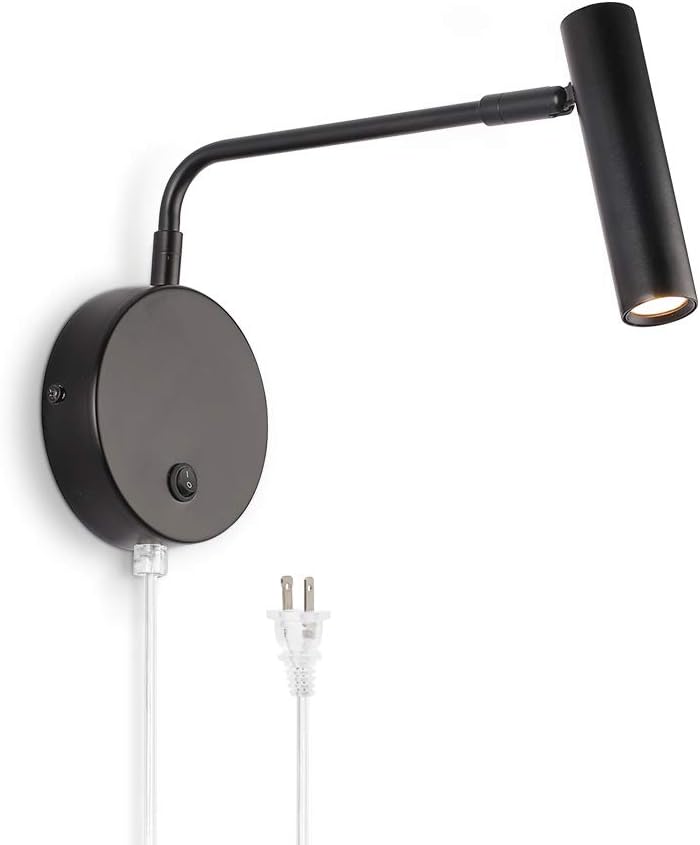 Joossnwell Wall Lamps that Plug in, Bronze Metal Industrial Wall Spotlight with Switch on Off for Home Bedside Lighting Fixtures Warm White 3000K 1 Pack