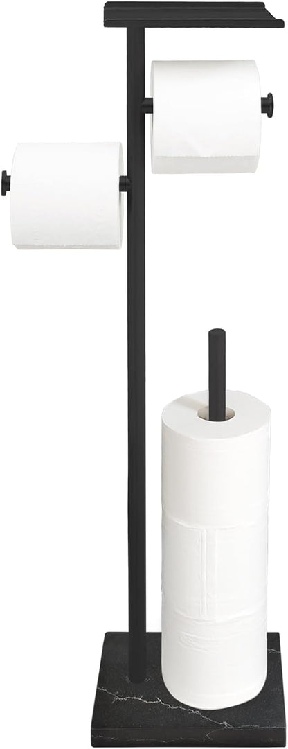 GZILA Toilet Paper Holder Stand with Shelf, Marble Base Heavy Free Standing Toilet Paper Double Roll Holders SUS304 Stainless Steel Brushed Nickel, Storages 4 Reserve Rolls Dispenser