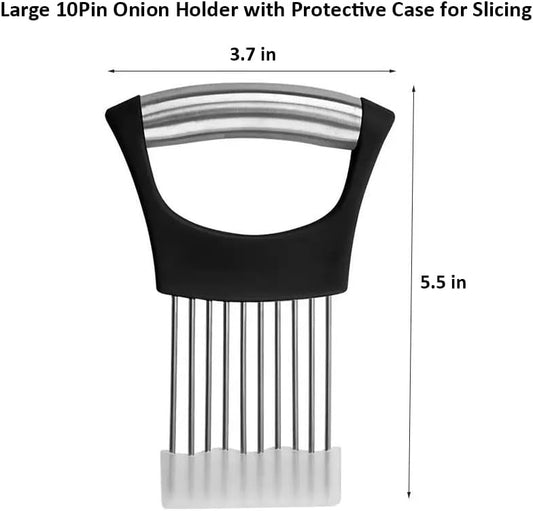 Large Onion Holder for Slicing, Stainless Steel Onion Slice Holder Lemon Slicer Cutter for Slicing, Food Slicer Vegetable Chopper Cutter Assistant Tool forSlicing Meat Lemon Potato Tomato (10Pin-1Pcs)