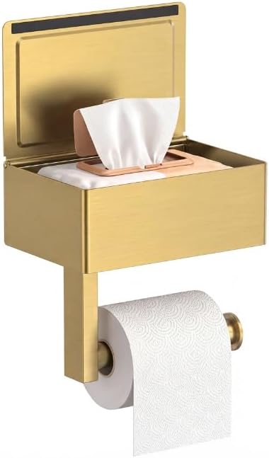 FORIOUS Toilet Paper Holder with Shelf, Wall-Mounted Modern Wipes Dispenser | Brushed Nickel | Toilet Paper Holder with Storage for Bathroom | Fits Wipes, Sanitary Napkin, Tampon | 8.0"x5.3" Large Shelf