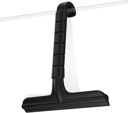 2-in-1 Silicone Shower Squeegee with Hook,Dual-Sided Design with Scraper & Scrub Surface,Rust-Proof Stainless Core,Streak-Free Bathroom Squeegee for Glass Doors,Mirrors,Windows,Car Windshields (Black)