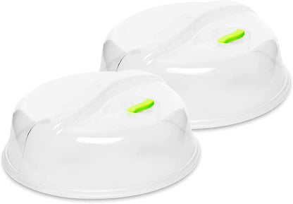 2 Microwave Plate Covers With Vents and Easy Grip for Warming Food, Perfect for Bowls, Pans, Trays, Microwaveable Lid Cover Cooker for Kitchen BPA Free 10 Inch Random Vent Color (2 Pack)