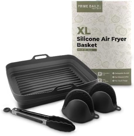 Silicone Air Fryer Toaster Oven Tray Liner – Extra-Large Capacity, Microwave Safe, Easy Cleanup - Includes Mitts & Tongs