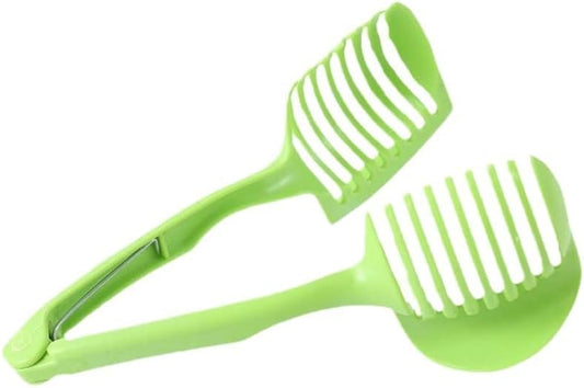 Tomato Slicer Holder, Fruit Cutting Guide Tool, Onion Lemon Potato Slicer, Safe Hand Guard Kitchen Tool with Handle, Even Slice Cutter (Green)