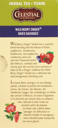 Celestial Seasonings Raspberry Zinger Herbal Tea, Caffeine Free, 20 Tea Bags Box