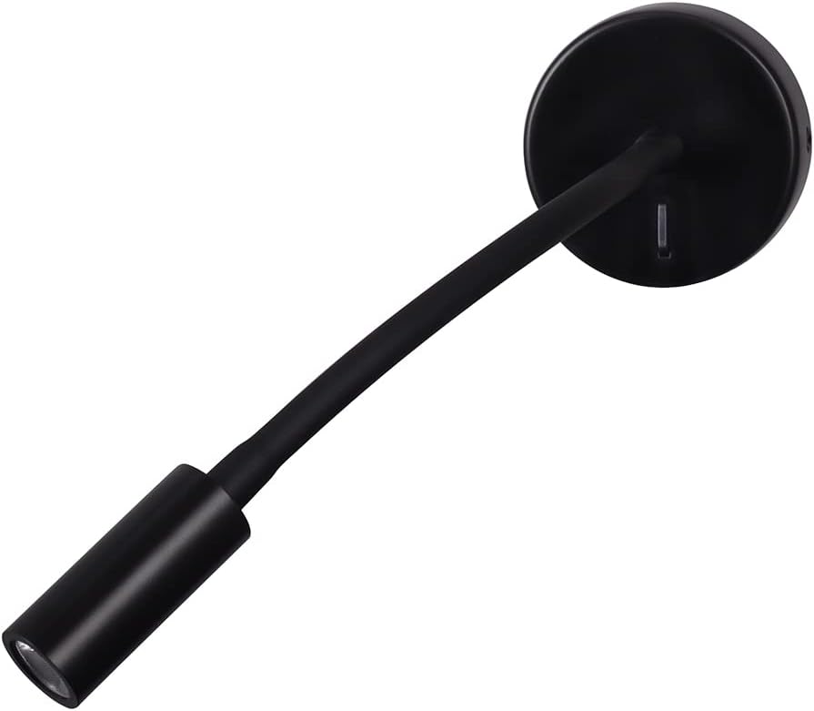 Wall Mounted Reading Lamp LED 3W Warm White 3000K Hardwired for Reading Matt Black(Black Hard-Wired 2PCS)