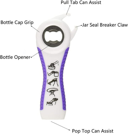 2 pack 5-in-1 Multi Function Plastic Grip Bottle Opener- Easily Opens Twist Caps, Bottle Caps, Canning Lids and Can Tabs (Black)