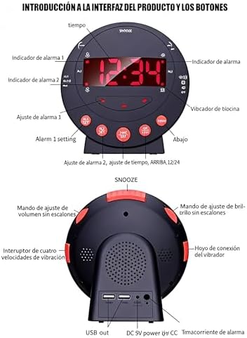 Yosoo Health Gear Loud Alarm Clock with Bed Shaker, Vibrating Alarm Clock with Adjustable LED Display Dual USB Charging Ports for Heavy Sleepers Adults Teens