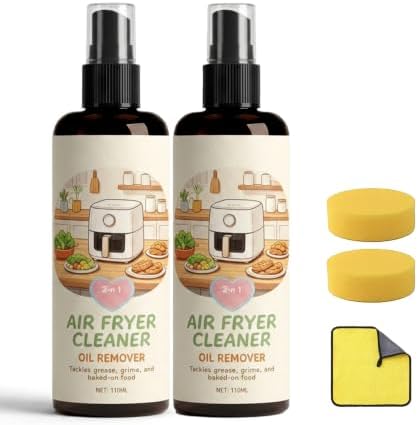 2-in-1 Air Fryer Cleaner Spray, Heavy Duty Oil Remover and Degreaser (2) | Safe for non-stick baskets, racks, and trays. Instantly dissolves tough baked-on grease with a non-scratch formula.