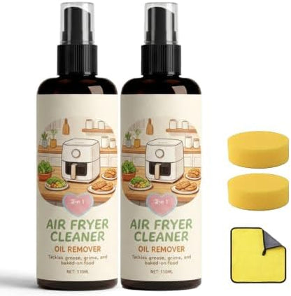 2-in-1 Air Fryer Cleaner Spray, Heavy Duty Oil Remover and Degreaser (2) | Safe for non-stick baskets, racks, and trays. Instantly dissolves tough baked-on grease with a non-scratch formula.