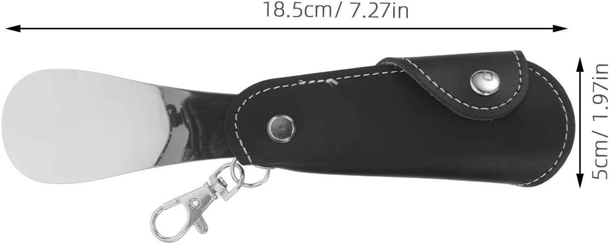 SHINEOFI 2pcs Portable Folding Stainless Steel Shoe Horn Keychain for Travel, Small Metal Shoe Helper for Men and Women, Boot Lifter with Pu Handle, Elegant and Compact Design