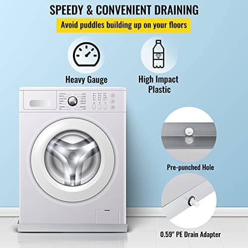 VEVOR 32 x 30 x 2.5 Inch Washing Machine Pan 18 GA Thickness 304 Stainless Steel Heavy Duty Compact Washer Drip Tray with Drain Hole & Hose Adapter