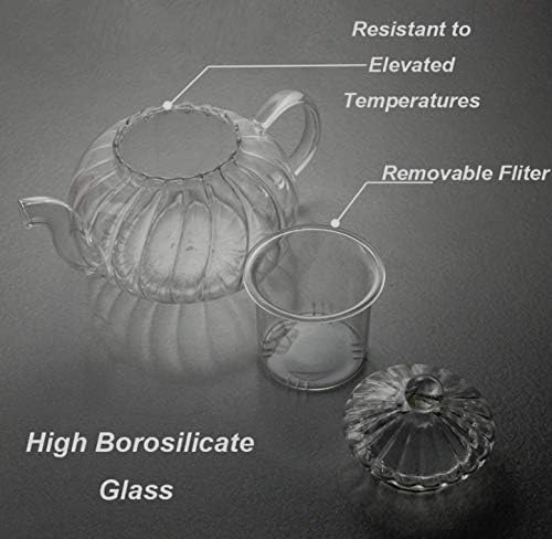 Glass Filtering Tea Maker Teapot with a Warmer and 6 Double-walled Tea Cups Set (Heating base, Standard)