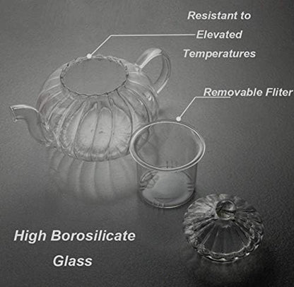Glass Filtering Tea Maker Teapot with a Warmer and 6 Double-walled Tea Cups Set (Heating base, Standard)