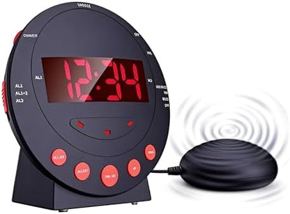 Yosoo Health Gear Loud Alarm Clock with Bed Shaker, Vibrating Alarm Clock with Adjustable LED Display Dual USB Charging Ports for Heavy Sleepers Adults Teens