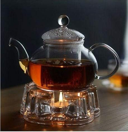 Sun's Tea Universal Solid Crystal Glass Ultra Clear Teapot Warmer | Tea Warmer | Teapot Heating Base | Tealight Warmer- Candle Never Flames Out