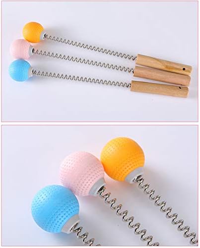 1 Pack Golf Ball Massager Hammer with Spring Wooden Handle Handheld Massage for Pain Relief Neck Back Massager Ball Manual Massage (Gray)