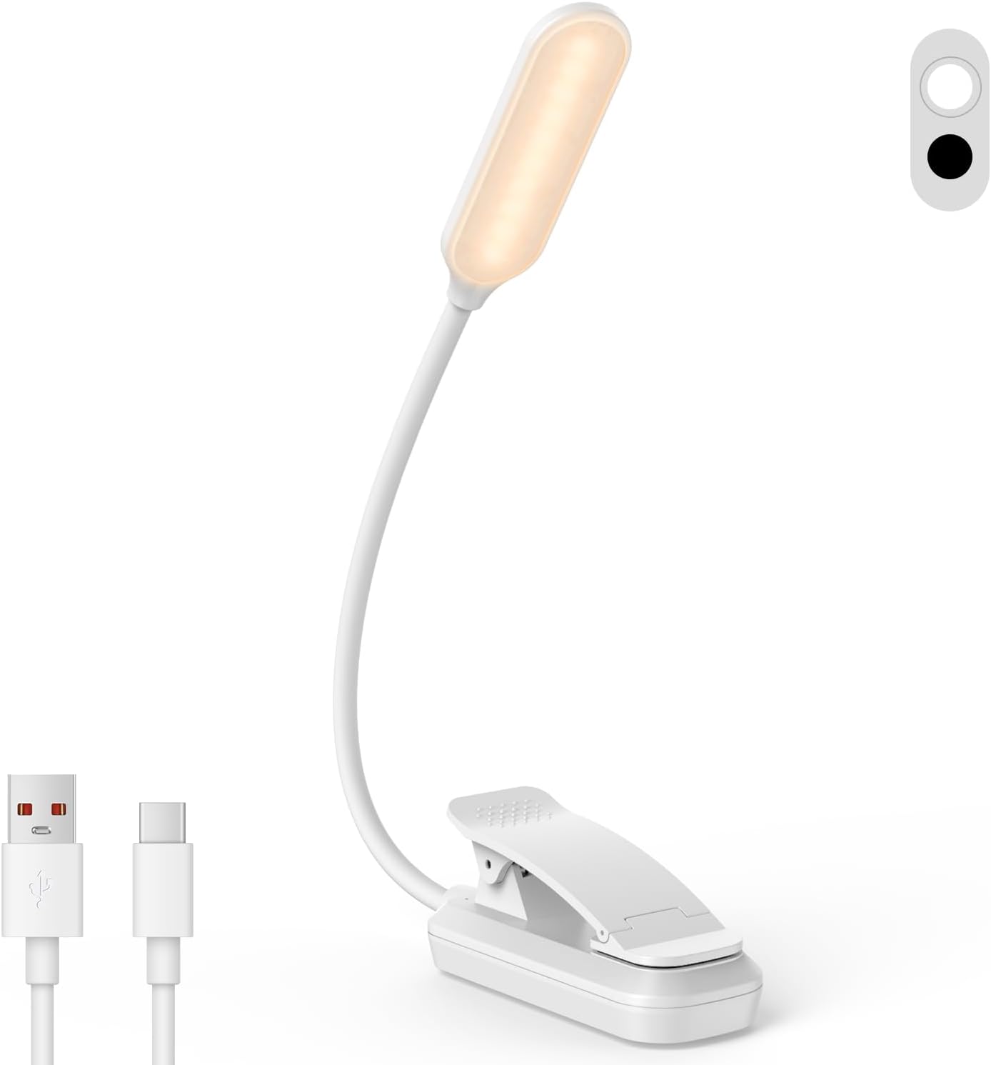 20 Led Book Light Clip On, USB Rechargeable Reading Light, Eye Caring 3 Color Temperatures, Adjustable Brightness, Portable, Sturdy Clamp Light Suitable for Traveling and People Studying Etc. (White1)