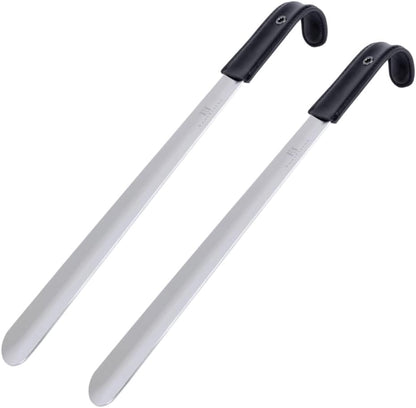 FootFitter 1.8mm Extra Thick Stainless Steel Long Shoe Horn Heavy‑Duty | Reinforced Stainless Steel Design with Leather Grip Handle for Powerful Heel Control, Extended Comfort & Daily Stability