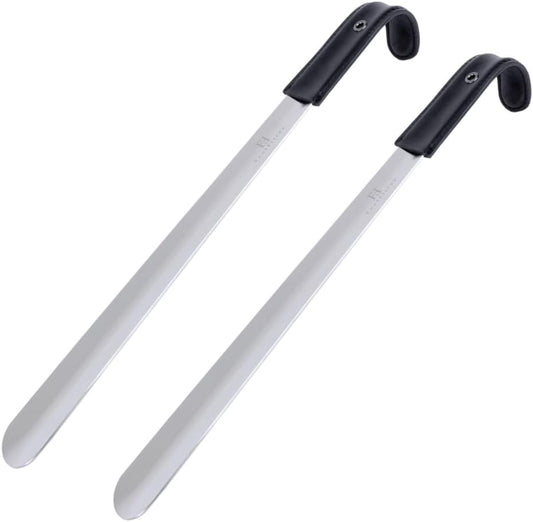 FootFitter 1.8mm Extra Thick Stainless Steel Long Shoe Horn Heavy‑Duty | Reinforced Stainless Steel Design with Leather Grip Handle for Powerful Heel Control, Extended Comfort & Daily Stability