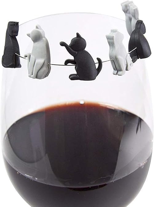 6Pcs Black and White Heat-Resistant Silicone Tea Bag Clips Set - Cartoon Cat-Shaped Reusable Holders for Drinks, Food Markers, Squeezer, and Accessories