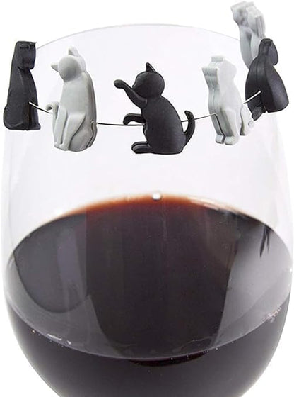 6Pcs Black and White Heat-Resistant Silicone Tea Bag Clips Set - Cartoon Cat-Shaped Reusable Holders for Drinks, Food Markers, Squeezer, and Accessories