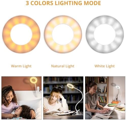 Woputne Desk Lamp Clip on Light for Bed Book Reading (Black) | 10 Dimmable Brightness 3 Light Modes Desk Lights for Home Office Clamp Bedside Lamp for Painting, Craft, Study