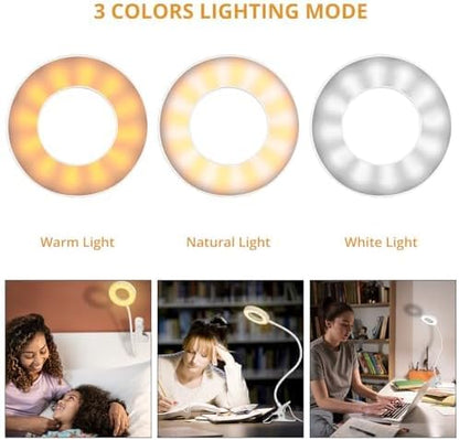 Woputne Desk Lamp Clip on Light for Bed Book Reading (Black) | 10 Dimmable Brightness 3 Light Modes Desk Lights for Home Office Clamp Bedside Lamp for Painting, Craft, Study