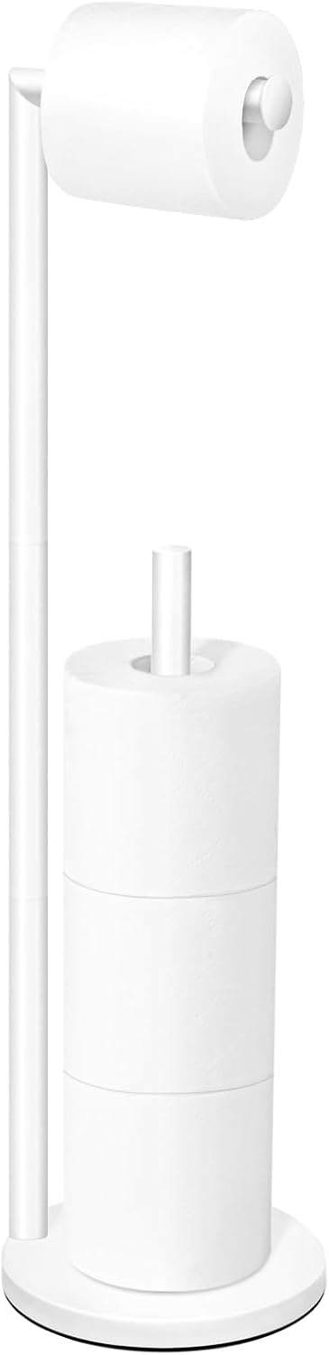 Toilet Paper Holder Stand, Bathroom Free Standing with Storage, Black | Rustproof Toilet Paper Roll Holder for 4 Rolls,with Non-Slip Stable Base,Bathroom Organizers and Storage