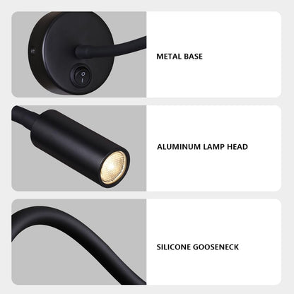 LED Reading Lamp 3W Warm White 3000K for Reading Books Black Plug Cord 2PCS (RS032)