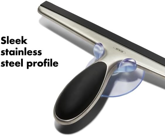 OXO Good Grips Stainless Steel Squeegee - All-Purpose for Bathroom, Glass Shower Doors, Mirrors, Tiles, Countertops and Car Windows - Streak Free | Flexible blade or silicone edge, easy water removal, compact storage