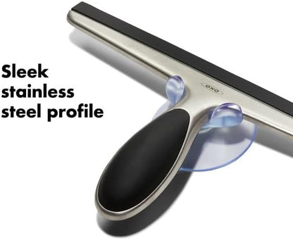 OXO Good Grips Stainless Steel Squeegee - All-Purpose for Bathroom, Glass Shower Doors, Mirrors, Tiles, Countertops and Car Windows - Streak Free | Flexible blade or silicone edge, easy water removal, compact storage