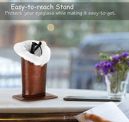 MoKo Eyeglasses Holder, Modern Velvet Plush Lined PU Leather Household Magnetic Holder Protective
